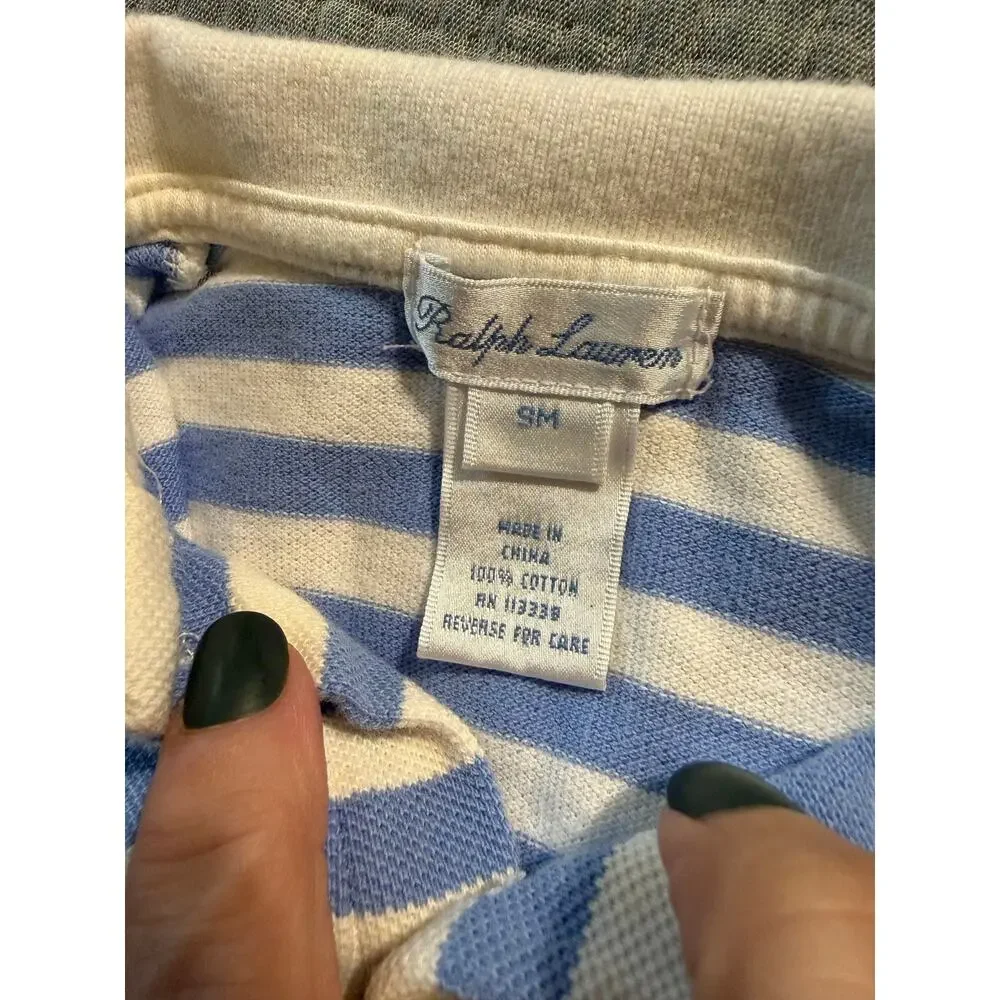 Ralph Lauren Baby Polo Shirt Striped Blue Yellow Top Size 9 Months 100% Cotton